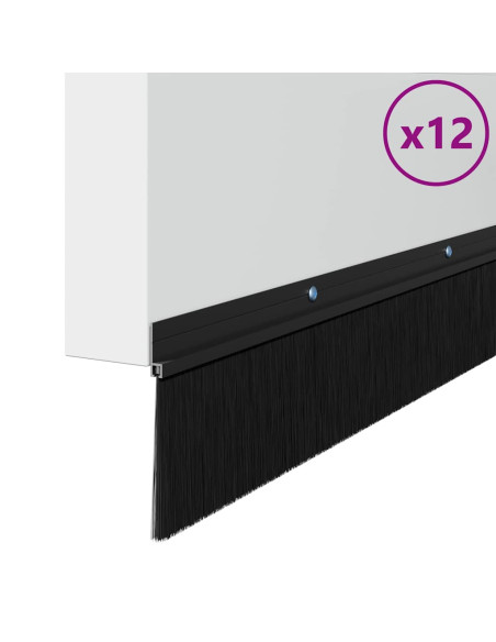 Spazzole per porte a vite 12 pcs Nero 100 cm Lega di alluminio