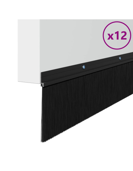 Spazzole per porte a vite 12 pcs Nero 100 cm Lega di alluminio