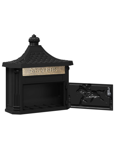 Cassetta Postale da Muro con porta Nero 40,5 x 16 x 45 cm