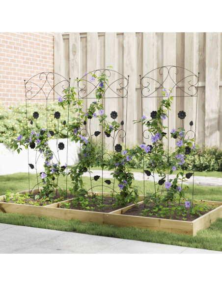 Recinzione per Giardino 3 pcs Nero 110,5 x 42,5 cm Acciaio