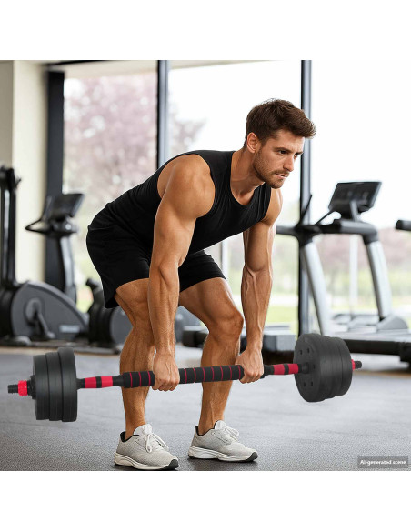 Set Manubri e Bilanciere 2-in-1 30kg Nero e Rosso