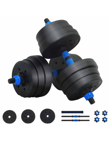 Set Manubri e Bilanciere 2-in-1 30kg Nero e Blu