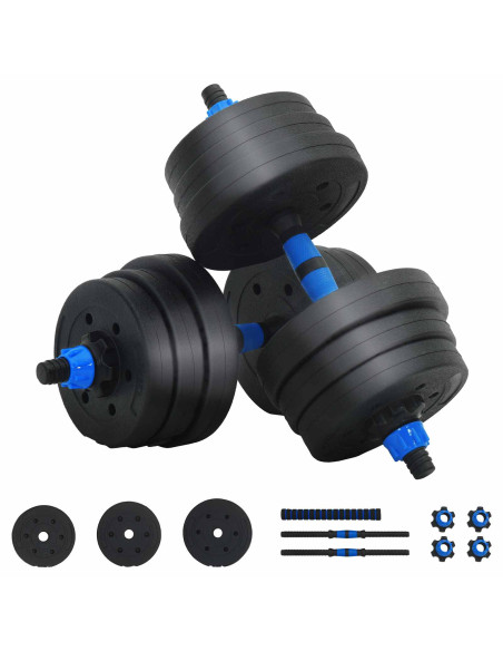 Set Manubri e Bilanciere 2-in-1 30kg Nero e Blu