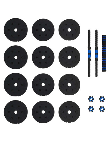 Set Manubri e Bilanciere 2-in-1 30kg Nero e Blu