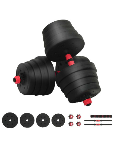 Set Manubri e Bilanciere 2-in-1 30kg Nero e Rosso
