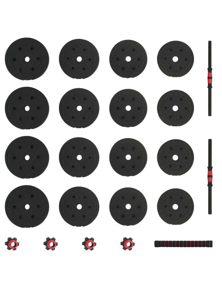Set Manubri e Bilanciere 2-in-1 30kg Nero e Rosso