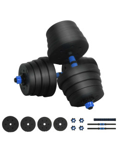 Set Manubri e Bilanciere 2-in-1 30kg Nero e Blu 2