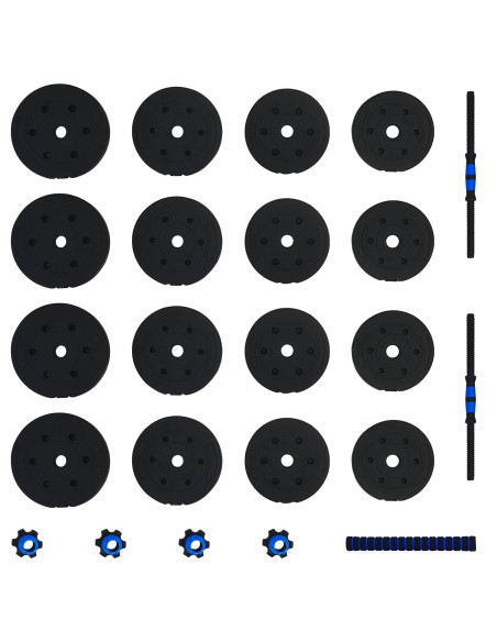 Set Manubri e Bilanciere 2-in-1 30kg Nero e Blu