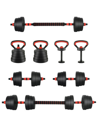 Set Manubri e Bilanciere 2-in-1 30kg Nero e Rosso