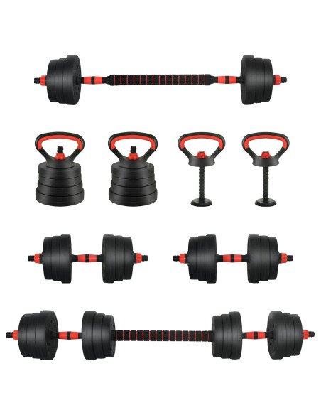 Set Manubri e Bilanciere 2-in-1 30kg Nero e Rosso