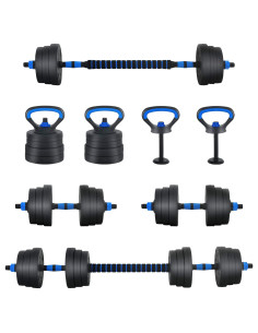 Set Manubri e Bilanciere 2-in-1 30kg Nero e Blu 2