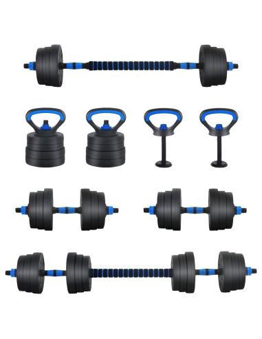 Set Manubri e Bilanciere 2-in-1 30kg Nero e Blu