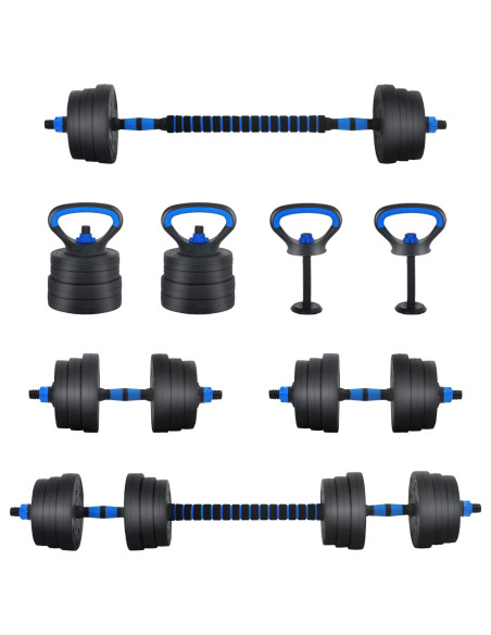 Set Manubri e Bilanciere 2-in-1 30kg Nero e Blu