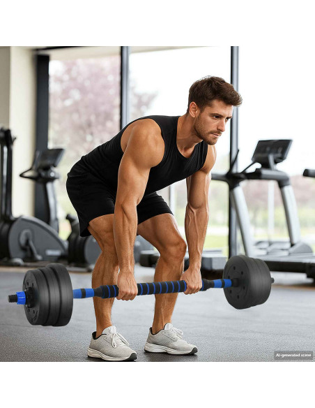 Set Manubri e Bilanciere 2-in-1 30kg Nero e Blu