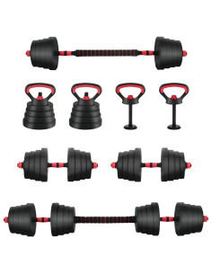 Set Manubri e Bilanciere 2-in-1 30kg Nero e Rosso 2
