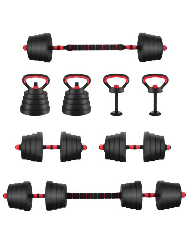 Set Manubri e Bilanciere 2-in-1 30kg Nero e Rosso