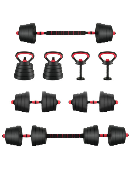 Set Manubri e Bilanciere 2-in-1 30kg Nero e Rosso