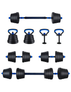 Set Manubri e Bilanciere 2-in-1 30kg Nero e Blu 2