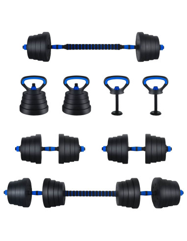 Set Manubri e Bilanciere 2-in-1 30kg Nero e Blu