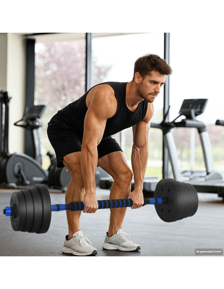 Set Manubri e Bilanciere 2-in-1 30kg Nero e Blu