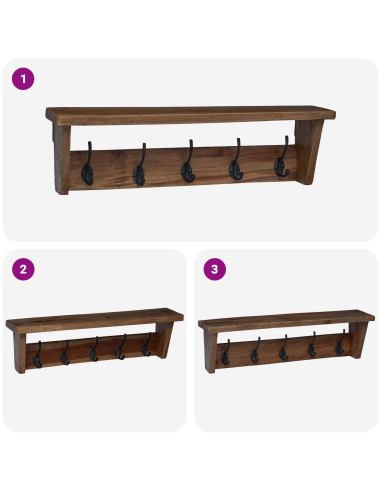 Gruccia Marrone 50 x 10 x 14 cm Legno di Mogano Massello