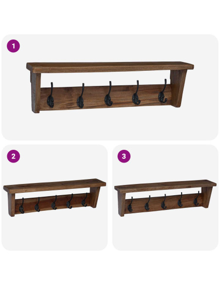 Gruccia Marrone 50 x 10 x 14 cm Legno di Mogano Massello