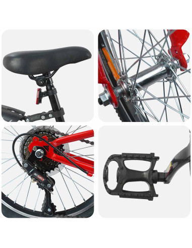 Bicicletta per Bambini 24 Pollici 6-Speed per 8-12 anni Rosso