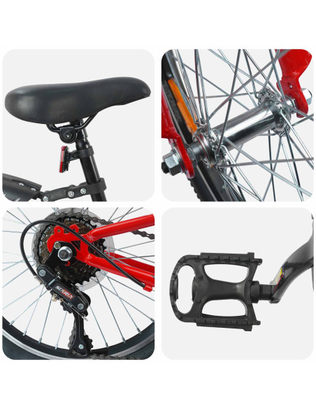 Bicicletta per Bambini 24 Pollici 6-Speed per 8-12 anni Rosso