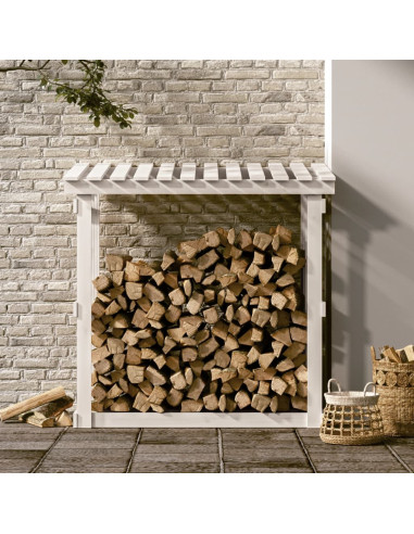 Portalegna Bianco 108x64,5x109 cm in Legno Massello di Pino