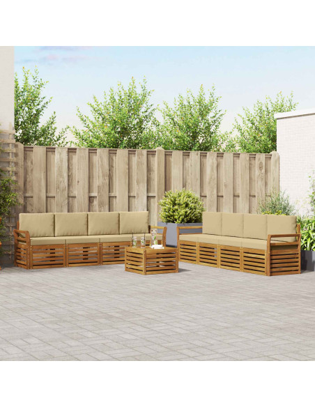 Set divani 9 pcs Naturale e Beige Legno di Acacia Massello