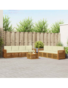 Set divani 9 pcs Naturale e Crema Legno di Acacia Massello