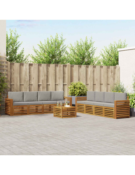 Set divani con cuscino 9 pcs Grigio Naturale e Chiaro