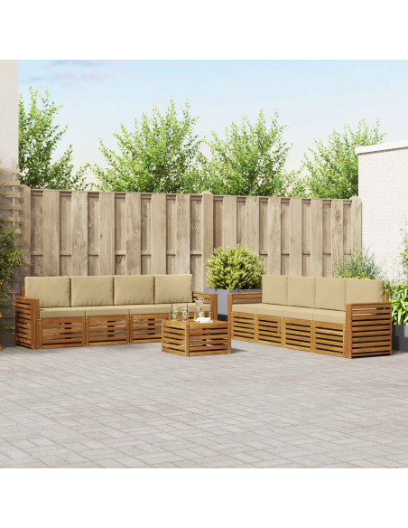 Set divani 9 pcs Naturale e Beige Legno di Acacia Massello