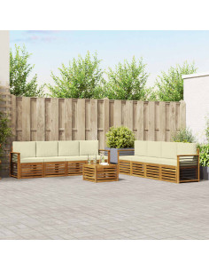 Set divani 9 pcs Naturale e Crema Legno di Acacia Massello
