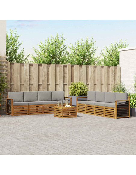 Set divani con cuscino 9 pcs Grigio Naturale e Chiaro