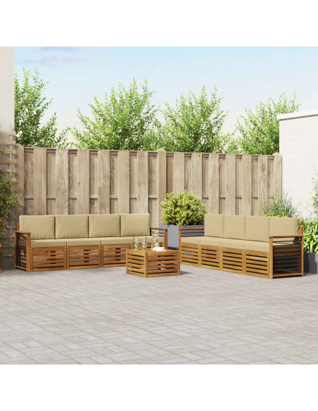 Set divani 9 pcs Naturale e Beige Legno di Acacia Massello
