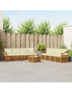 Set divani 9 pcs Naturale e Crema Legno di Acacia Massello