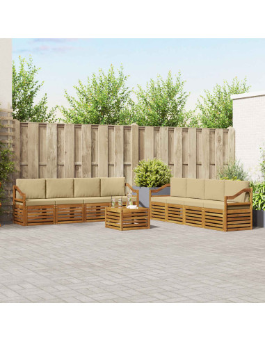 Set divani 9 pcs Naturale e Beige Legno di Acacia Massello