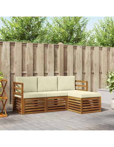 Set divani 4 pcs Naturale e Crema Legno di Acacia Massello