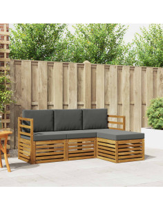 Set divani 4 pcs Naturale e Antracite Legno di Acacia Massello