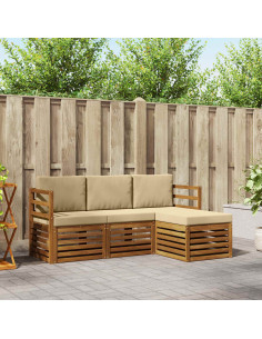 Set divani 4 pcs Naturale e Beige Legno di Acacia Massello