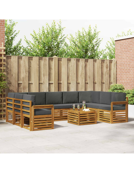 Set divani 10 pcs Naturale e Antracite Legno di Acacia Massello