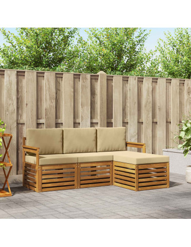 Set divani 4 pcs Naturale e Beige Legno di Acacia Massello