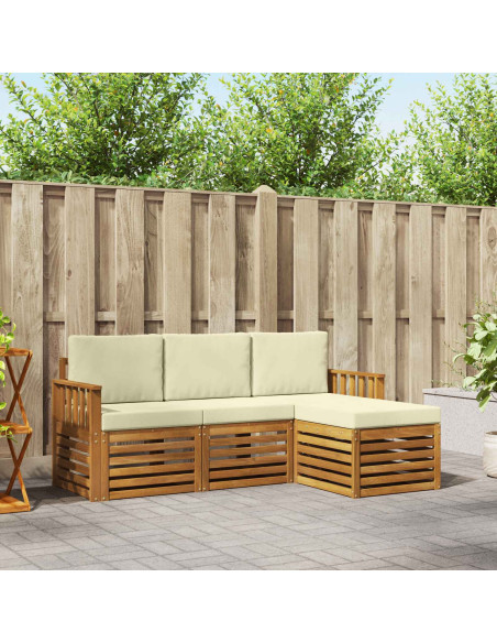 Set divani 4 pcs Naturale e Crema Legno di Acacia Massello