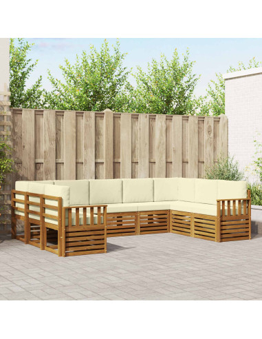 Set divani 9 pcs Naturale e Crema Legno di Acacia Massello