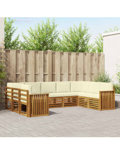 Set divani 9 pcs Naturale e Crema Legno di Acacia Massello