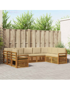 Set divani 9 pcs Naturale e Beige Legno di Acacia Massello