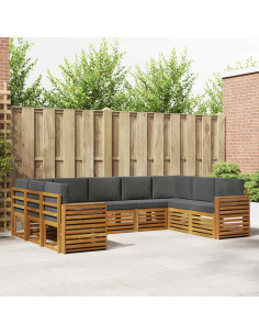 Set divani 9 pcs Naturale e Antracite Legno di Acacia Massello