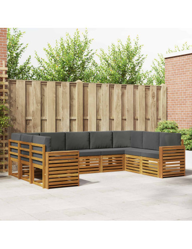 Set divani 9 pcs Naturale e Antracite Legno di Acacia Massello