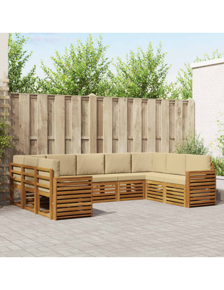 Set divani 9 pcs Naturale e Beige Legno di Acacia Massello
